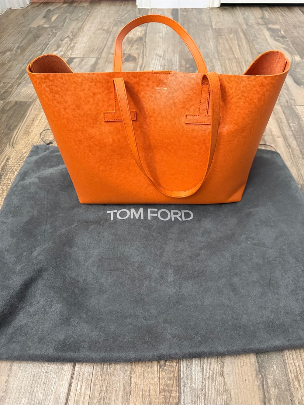 Tom Ford Orange Textured Leather Tote